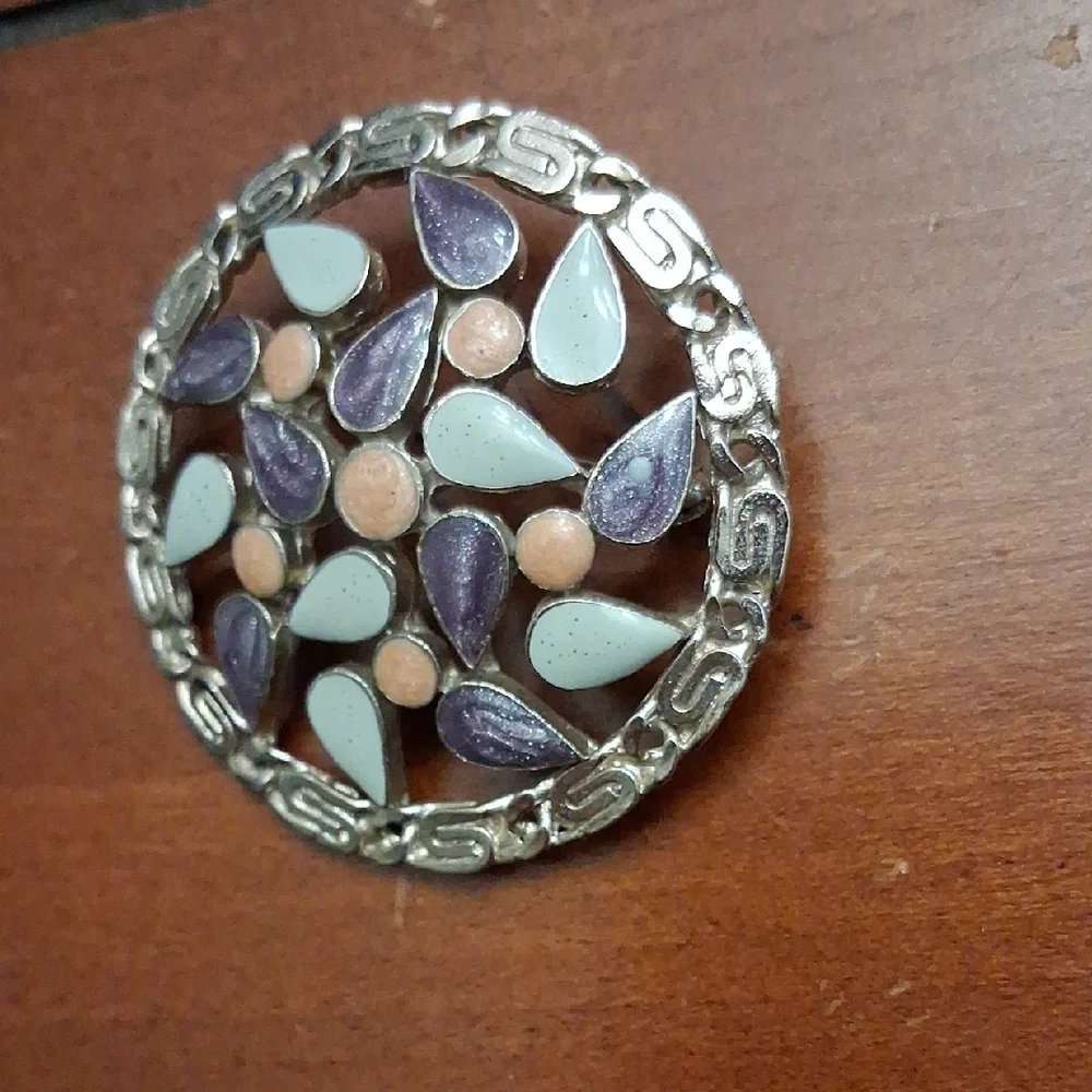 Elegant Silver and Purple Floral Brooch